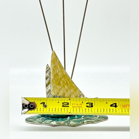 Jeweled Enamel Photo Holder Pair Sailing Ship Nautical Ocean Whimsical - Picture 4 of 6